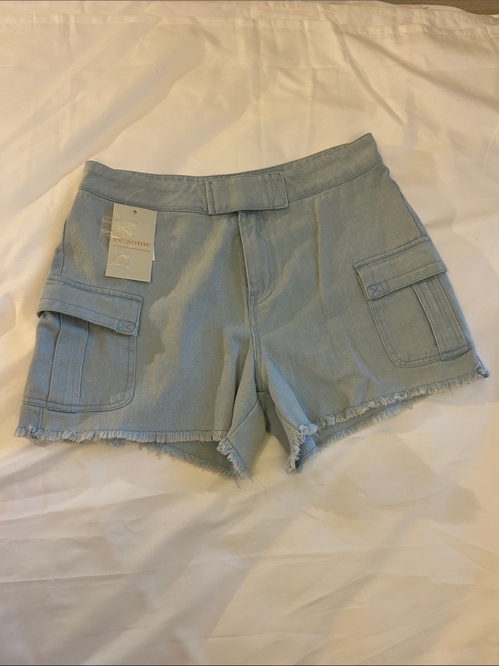 eesome Light Blue Cargo Denim Shorts